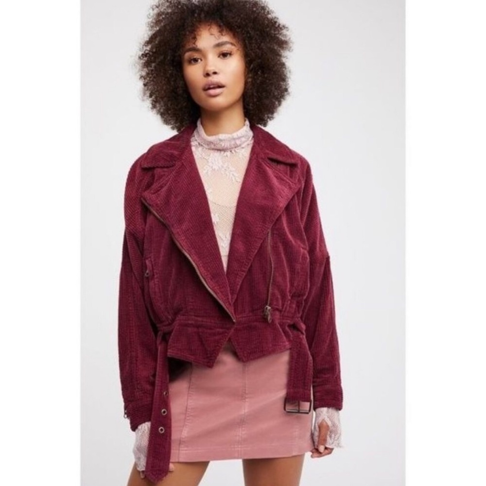 Free People Dolman Corduroy Moto Jacket Asymmetrical Zipper Coat Boho Size M - Picture 1 of 13